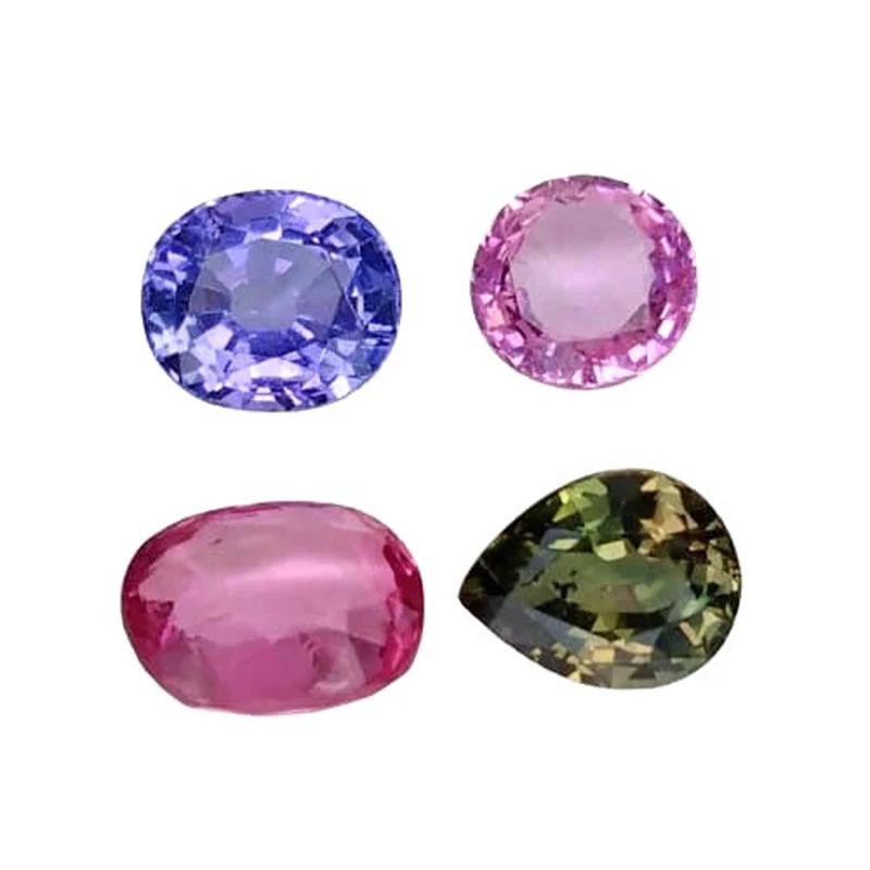 3.26 CTS Purple pink green natural sapphire oval pear cut 4pcs loose gemstones, "see video "