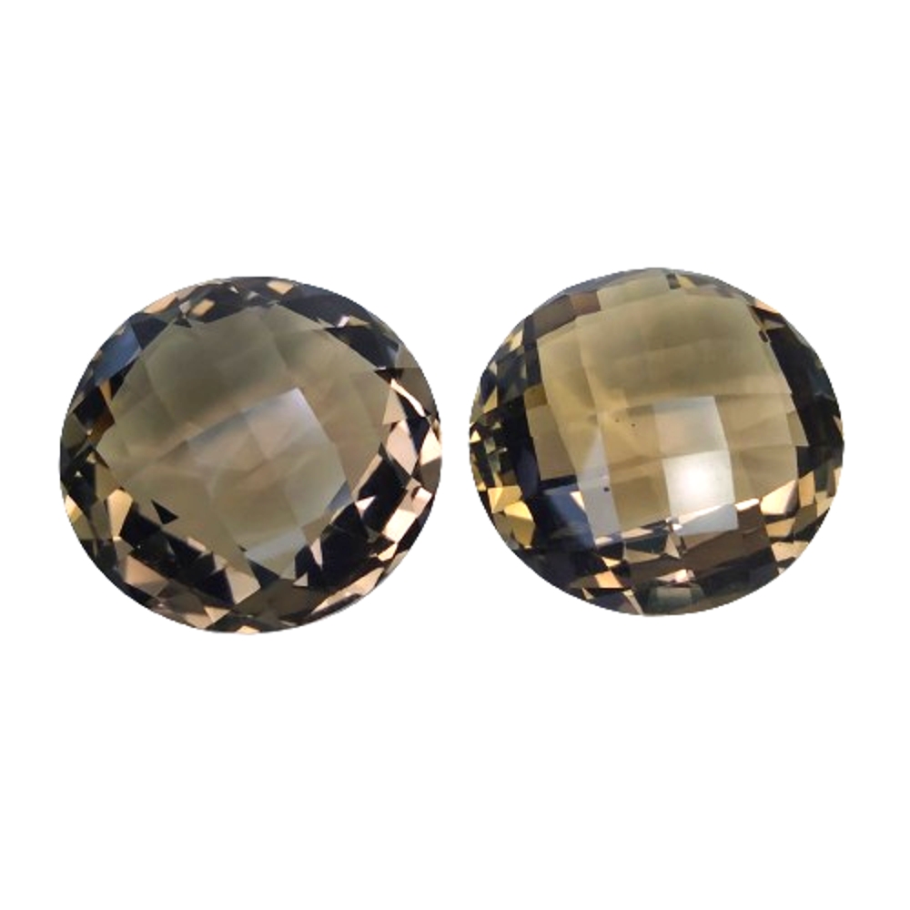 48.850CTS lovely round cut natural smoky quartz 2pcs loose gemstones" see video"