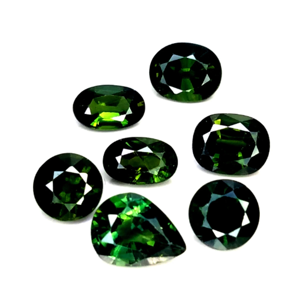 6.03 CTS  Green blue natural sapphire round oval pear cut 7pcs loose gemstones, "see video "