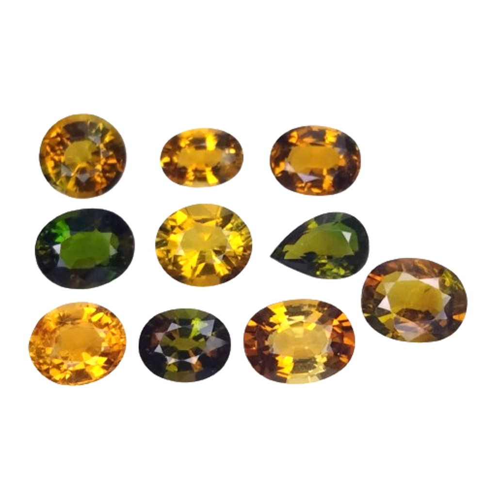 7.50 CTS Green yellow natural tourmaline oval pear octagonal cut 10pcs loose gemstones "see video "